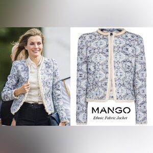 Mango Azure Ethnic Fabric Jacket​ as seen on Queen Letizia.